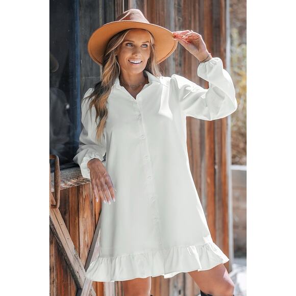 Cupshe Dresses & Skirts - CUPSHE White‎ Collared Puff Sleeve Mini Shirt Dress NWT SIZE LARGE